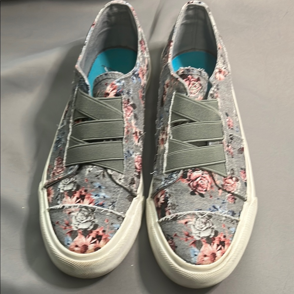 Blowfish Gray and Pink Floral Sneakers with Elastic Straps